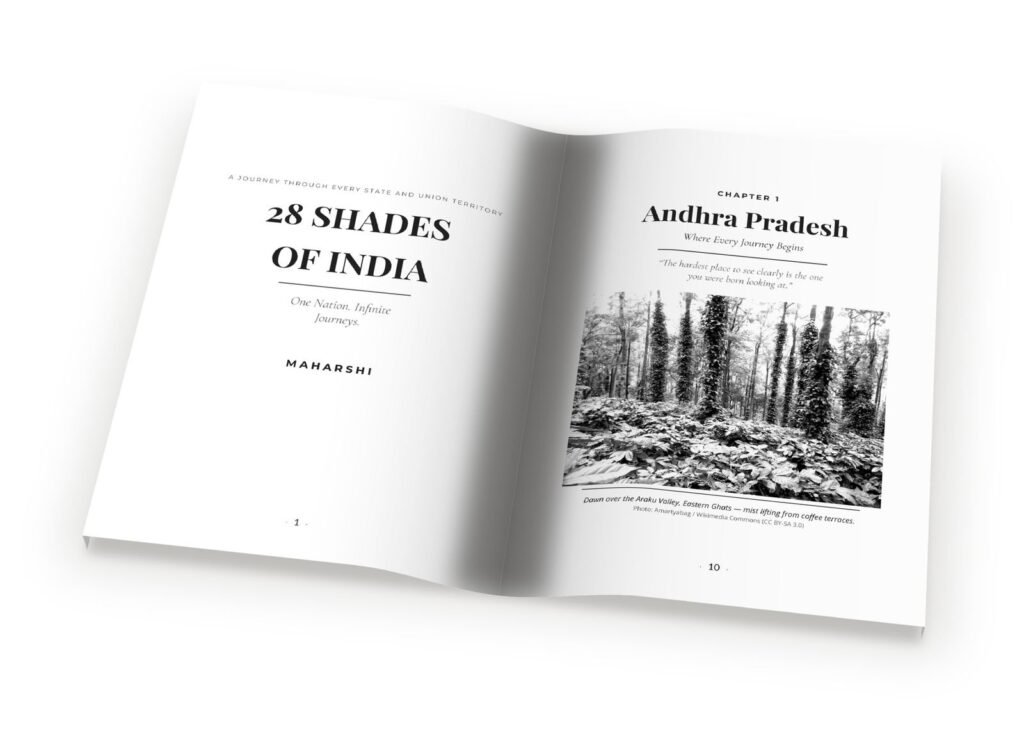 28 Shades of India open book — title page and Andhra Pradesh chapter